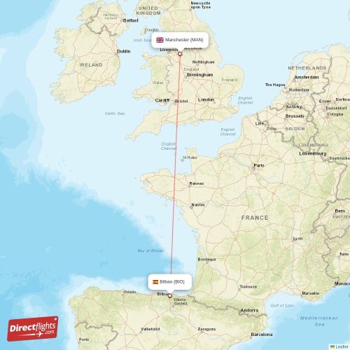 Bilbao - Manchester direct flight map