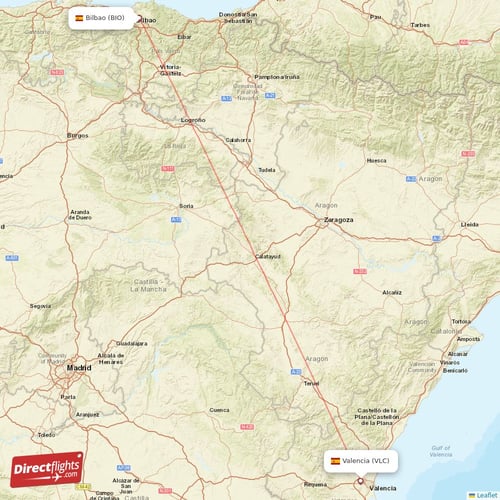 Bilbao - Valencia direct flight map