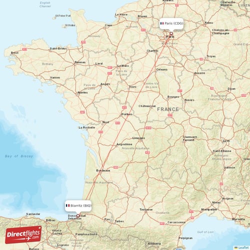 Biarritz - Paris direct flight map