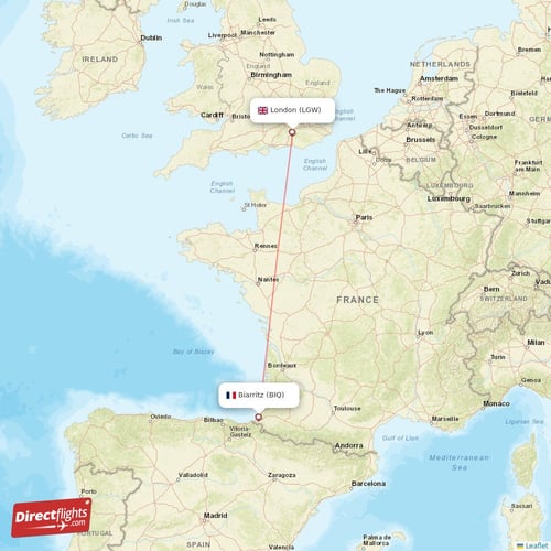 Biarritz - London direct flight map