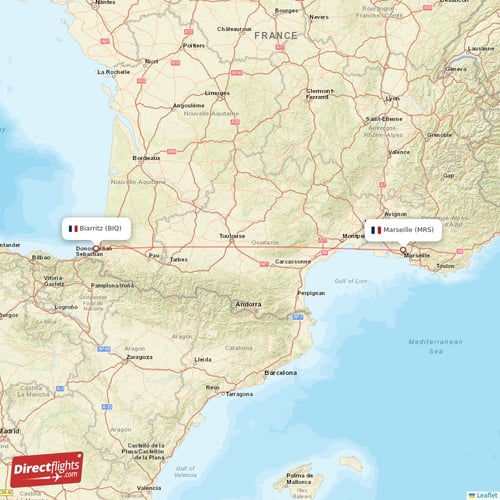 Biarritz - Marseille direct flight map