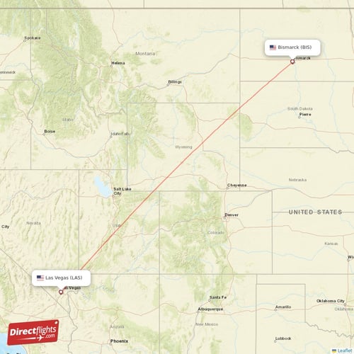 Bismarck - Las Vegas direct flight map
