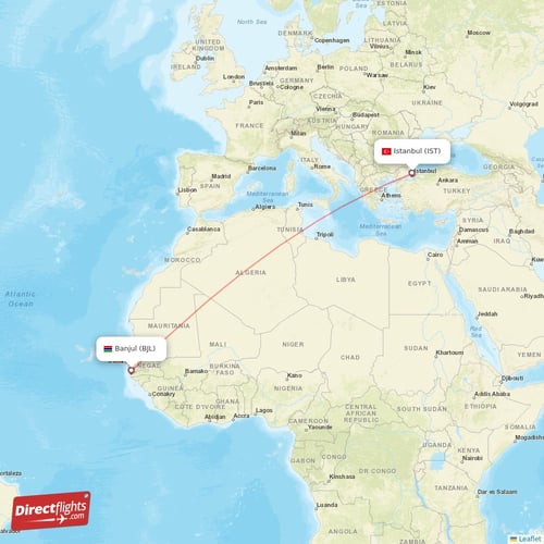 Banjul - Istanbul direct flight map