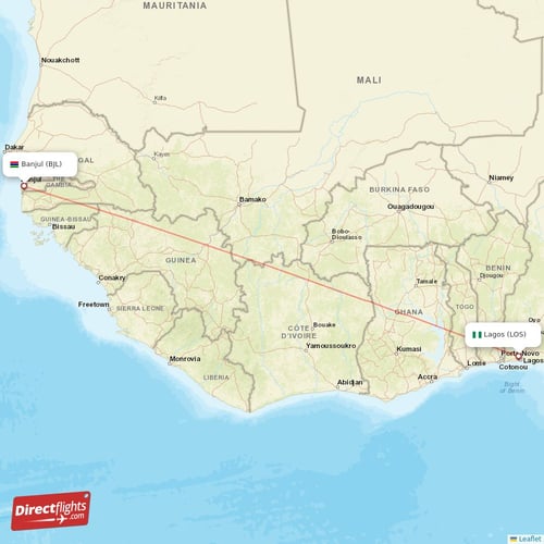 Banjul - Lagos direct flight map
