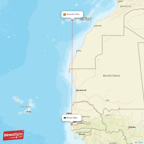 Banjul - Tenerife direct flight map