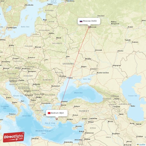 Bodrum - Moscow direct flight map