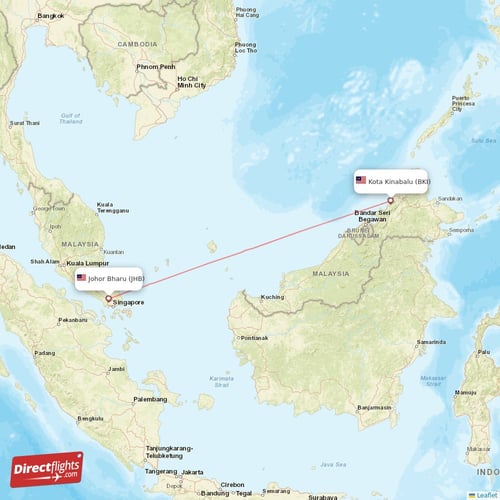 Kota Kinabalu - Johor Bharu direct flight map