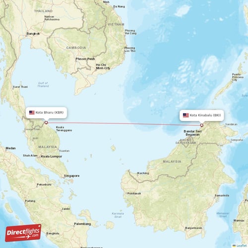 Kota Kinabalu - Kota Bharu direct flight map
