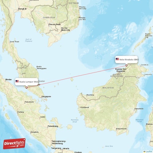 Kota Kinabalu - Kuala Lumpur direct flight map