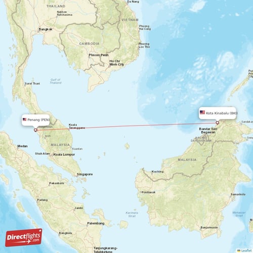 Kota Kinabalu - Penang direct flight map