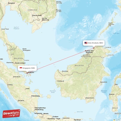 Kota Kinabalu - Singapore direct flight map