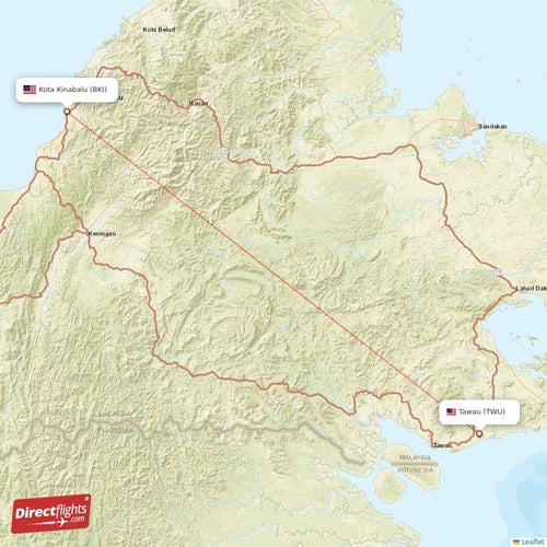 Kota Kinabalu - Tawau direct flight map