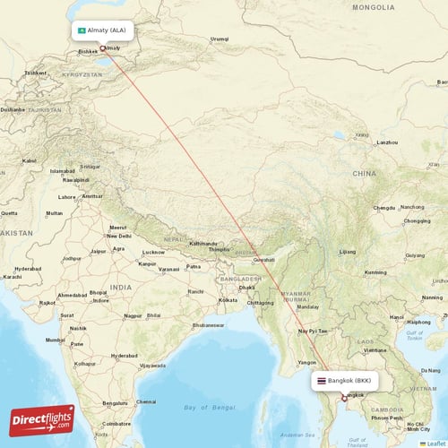 Bangkok - Almaty direct flight map