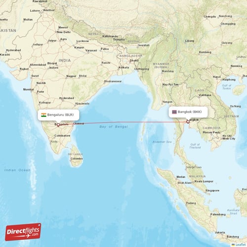 Bangkok - Bengaluru direct flight map