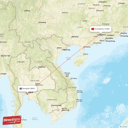 Bangkok - Guangzhou direct flight map