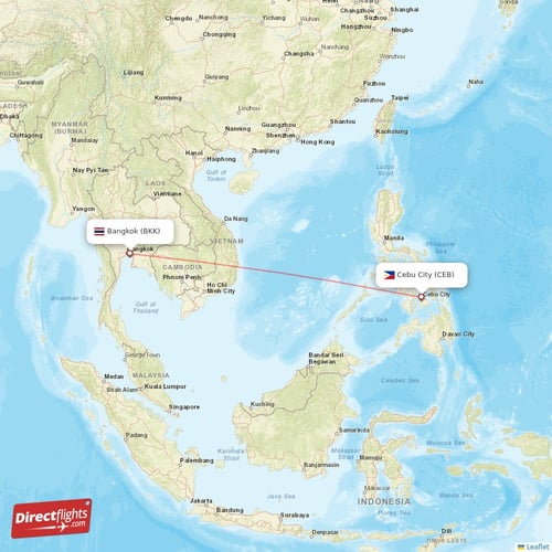 Bangkok - Cebu City direct flight map