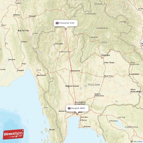 Bangkok - Chiang Rai direct flight map