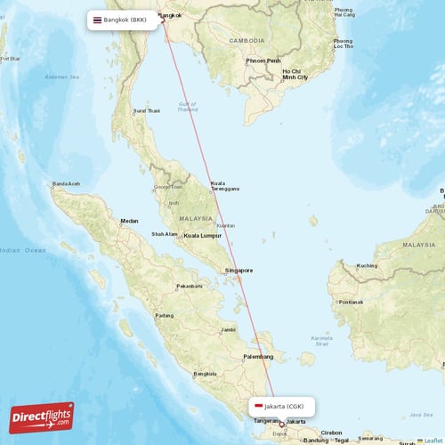 Bangkok - Jakarta direct flight map