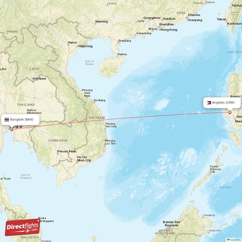 Bangkok - Angeles direct flight map