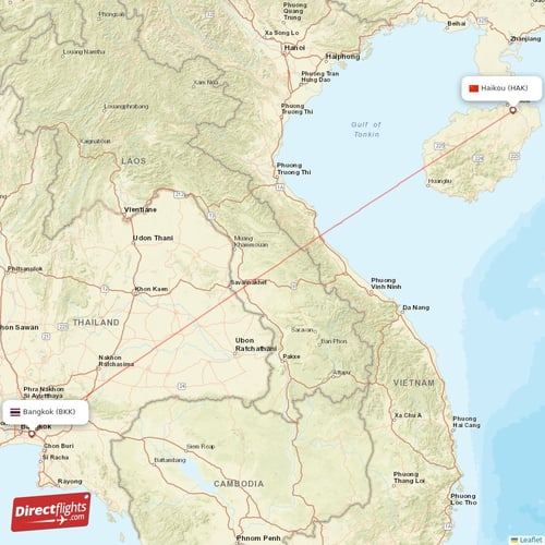 Bangkok - Haikou direct flight map