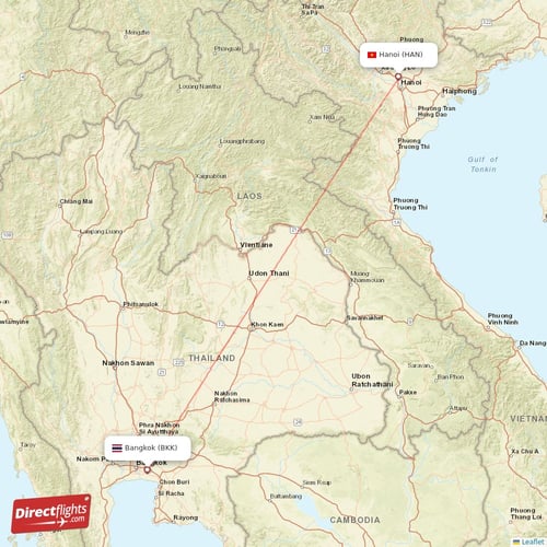 Bangkok - Hanoi direct flight map
