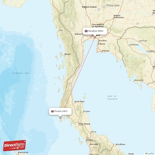 Bangkok - Phuket direct flight map