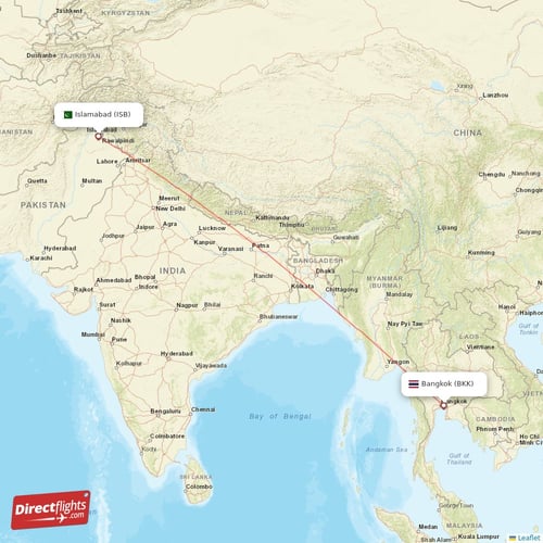 Bangkok - Islamabad direct flight map