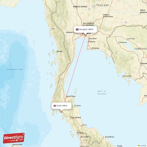 Bangkok - Krabi direct flight map