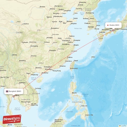 Bangkok - Osaka direct flight map