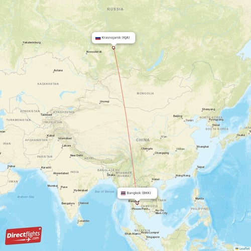 Bangkok - Krasnojarsk direct flight map
