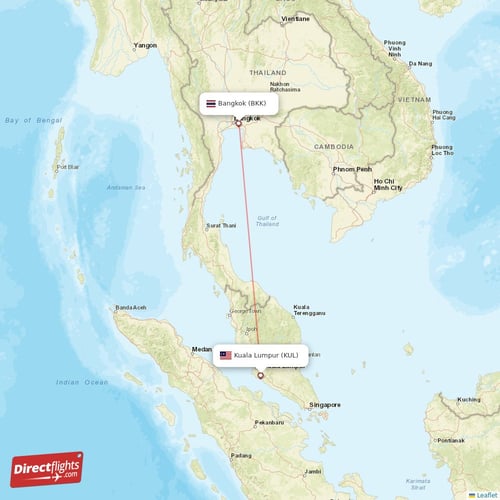 Bangkok - Kuala Lumpur direct flight map