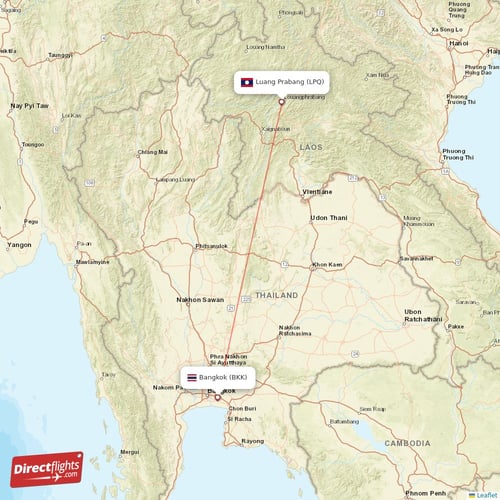 Bangkok - Luang Prabang direct flight map