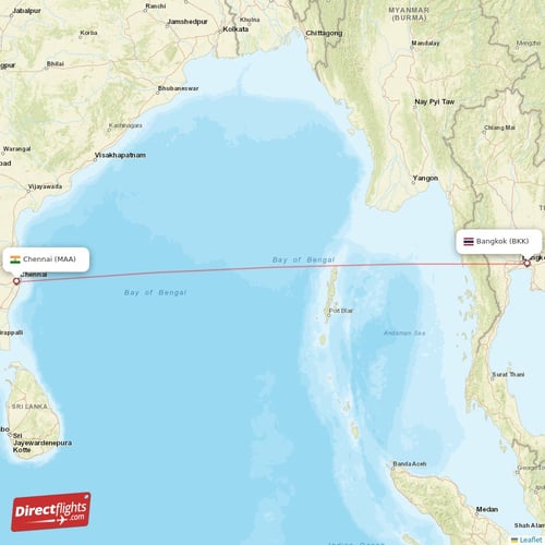 Bangkok - Chennai direct flight map