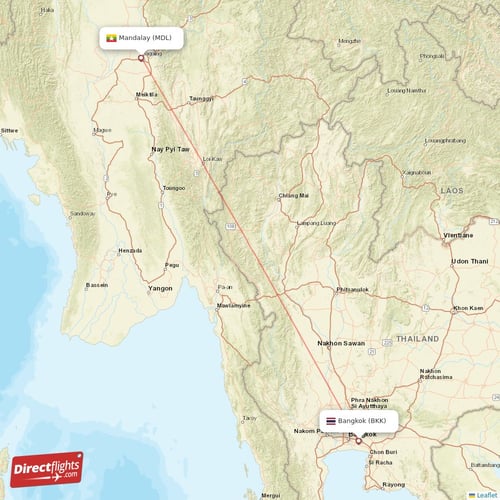 Bangkok - Mandalay direct flight map