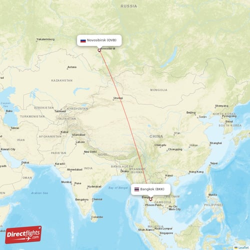 Bangkok - Novosibirsk direct flight map