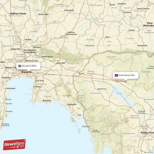 Bangkok - Siem Reap direct flight map