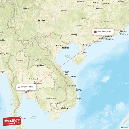 Bangkok - Shenzhen direct flight map