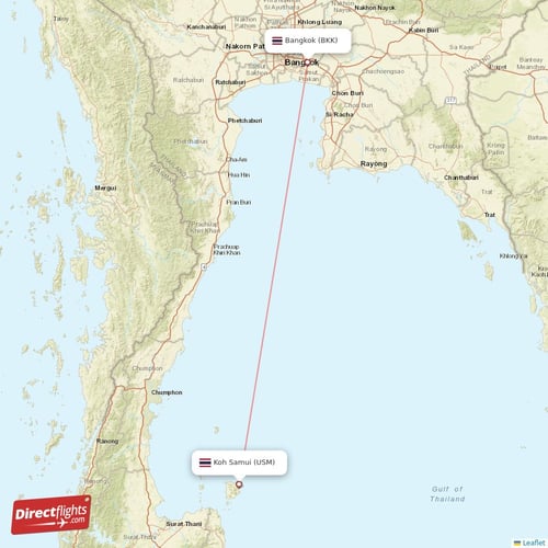 Bangkok - Koh Samui direct flight map