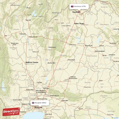Bangkok - Vientiane direct flight map