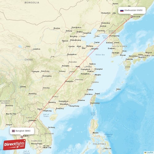 Bangkok - Vladivostok direct flight map