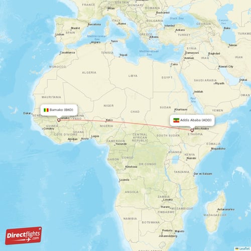 Bamako - Addis Ababa direct flight map