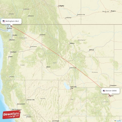 Bellingham - Denver direct flight map