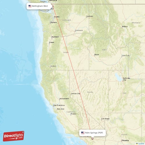 Bellingham - Palm Springs direct flight map