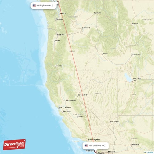 Bellingham - San Diego direct flight map