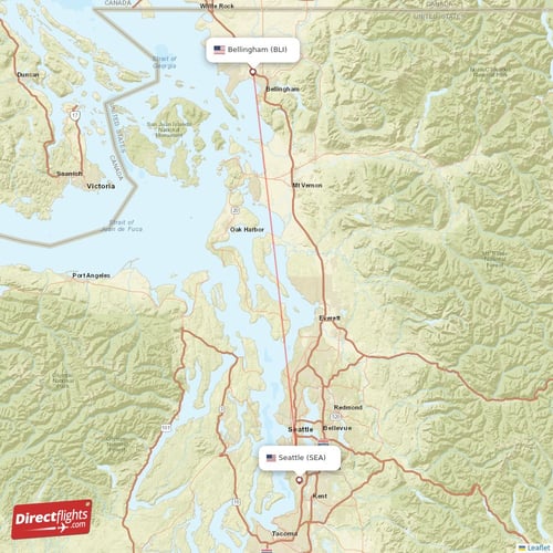 Bellingham - Seattle direct flight map