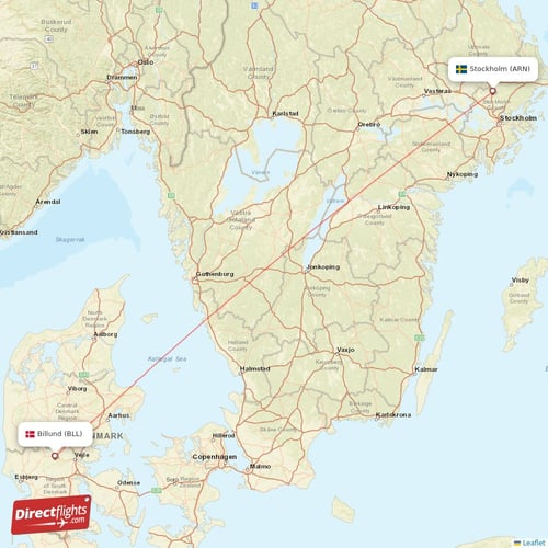 Billund - Stockholm direct flight map