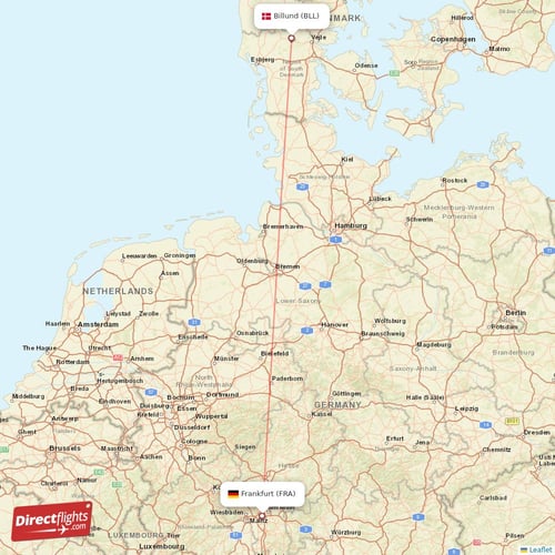 Billund - Frankfurt direct flight map