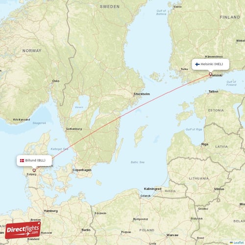 Billund - Helsinki direct flight map