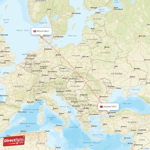 Billund - Istanbul direct flight map
