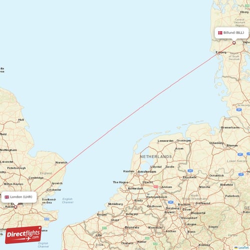 Billund - London direct flight map